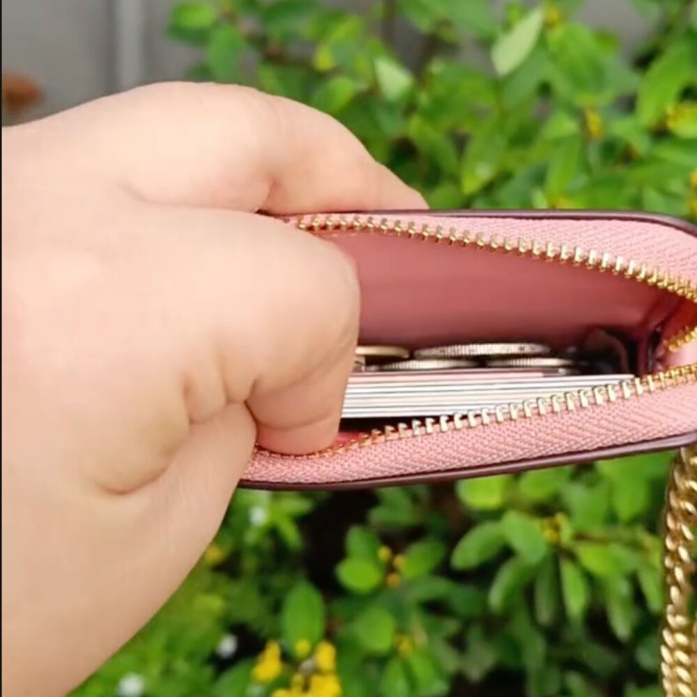 NWT Coach Zip Card Case In Signature Canvas - CW883 Silver/Tan/Dusty Pink $118 - Picture 5 of 14